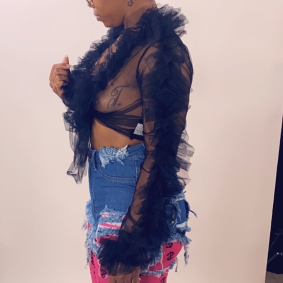 Black sheer ruffle tie top - Picture 6 of 6